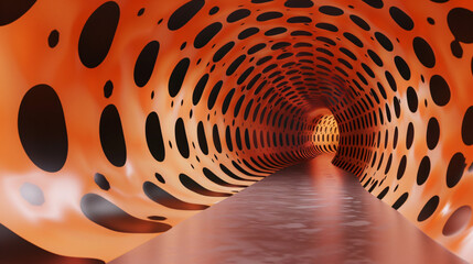 3d render with elongated brown tunnel with black spot