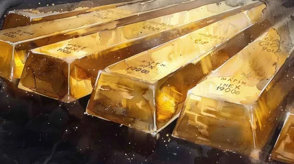 Foto auf Alu-Dibond A golden surge: Illustrate the booming gold market through vibrant watercolor strokes. © 2D_Jungle