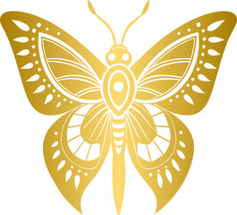 Golden boho style elements, golden mystic boho butterfly design