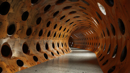 3d render with elongated brown tunnel with black spot
