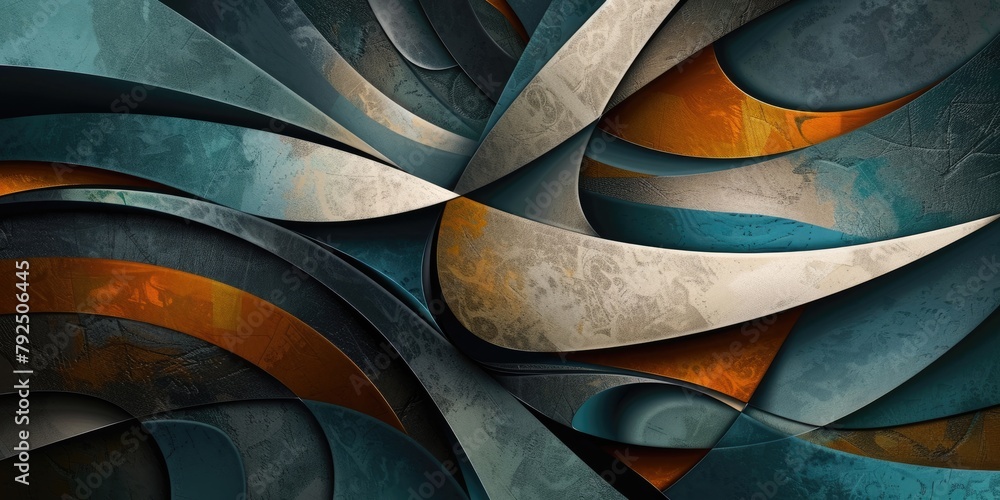 Poster bold abstract geometric shapes command attention against a simple background, creating a striking vi