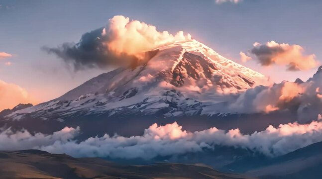 view of Chimborazo mountain and shining sun. 4k video