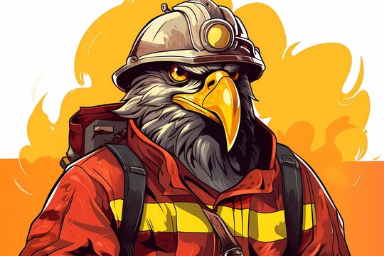 cartoon illustration, a firefighter eagle