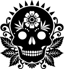 Golden boho style elements, golden mystic boho floral skull design