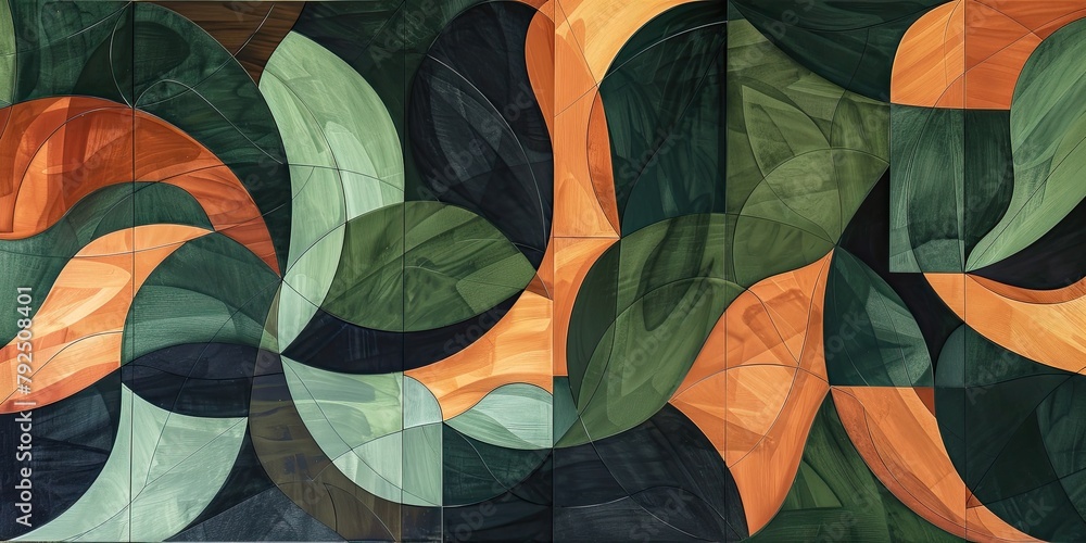 Poster large and dynamic geometric forms stand out against a minimalist backdrop, lending a sense of depth 