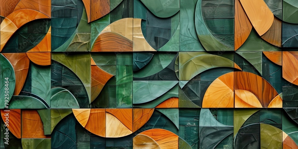 Poster large and dynamic geometric forms stand out against a minimalist backdrop, lending a sense of depth 