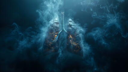 Pollution can lead to lung disease cancer and respiratory system collapse. Concept pollution, health effects, respiratory system, lung disease, cancer - obrazy, fototapety, plakaty