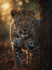 Majestic African Leopard Staring Intensely at the Camera Outdoors