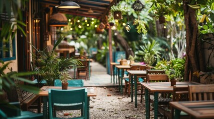 Whimsical outdoor restaurant menu mockup with a charming garden theme and playful font choices. .