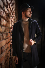 Man in the classis coat portrait. Detective. Spy concept. Undercover work.