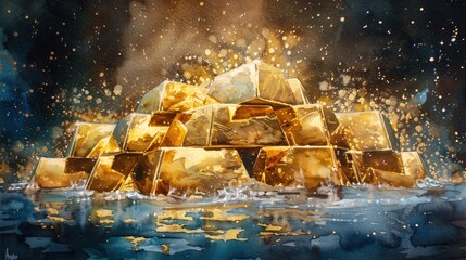Shimmering Wealth: Use watercolors to portray the escalating value of gold.