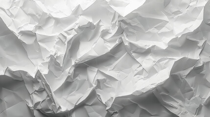 A crumpled sheet of white paper with multiple folds and creases creating a textured abstract pattern.