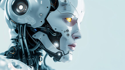  Close View of Highly Detailed and Advanced Humanoid Robot Head