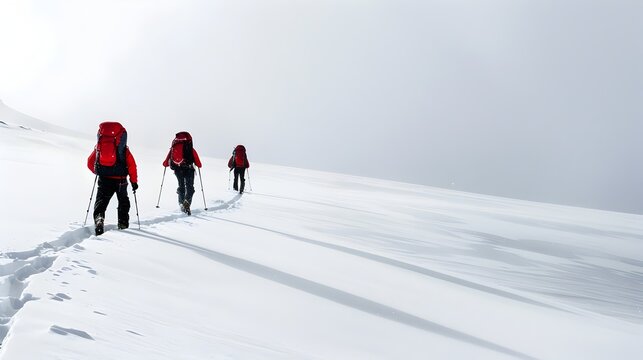 Intrepid Explorers Trekking Through Vast Snowy Landscape on Challenging Winter Expedition