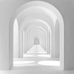 Tranquil Architectural Passage with Symmetrical Arched Entrance on White Background