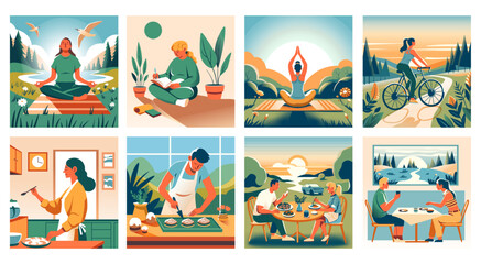 Diverse Lifestyle Activities Vector Collage