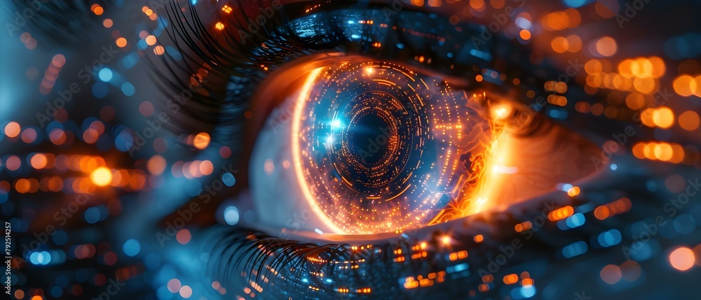 Poster futuristic digital eye data network cybersecurity tech background with advanced technology. concept 