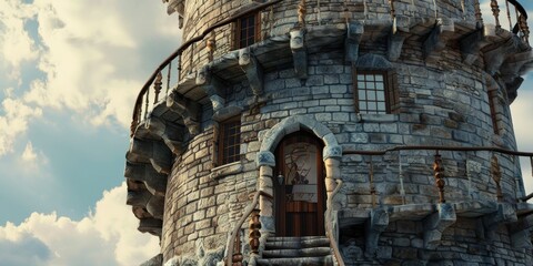 Medieval Castle TowerSpiral Staircases and Turrets in Sunlight