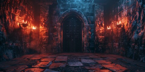 Medieval DungeonStone Walls and Flickering Torch Light