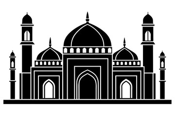 Beautiful islamic mosque Vector Illustration Silhouetted on  white background