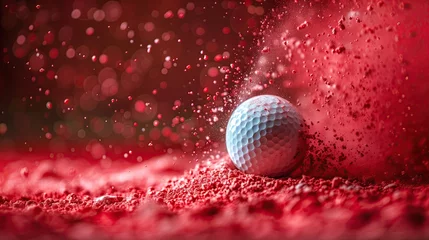 Fotobehang Golf club hits white golf ball And red powder spread around. © PT