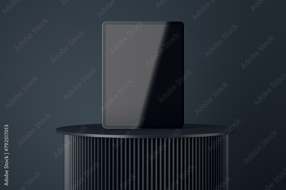 Aufkleber Empty classic pedestal on light background with empty mock up banner. Product placement and ad concept. 3D Rendering.