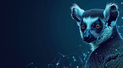 Lemur low poly design, African animal abstract geometric image, zoo wireframe mesh polygonal AI generated