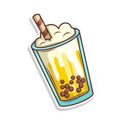Bubble tea vector  sticker cartoon. hand draw illustration art