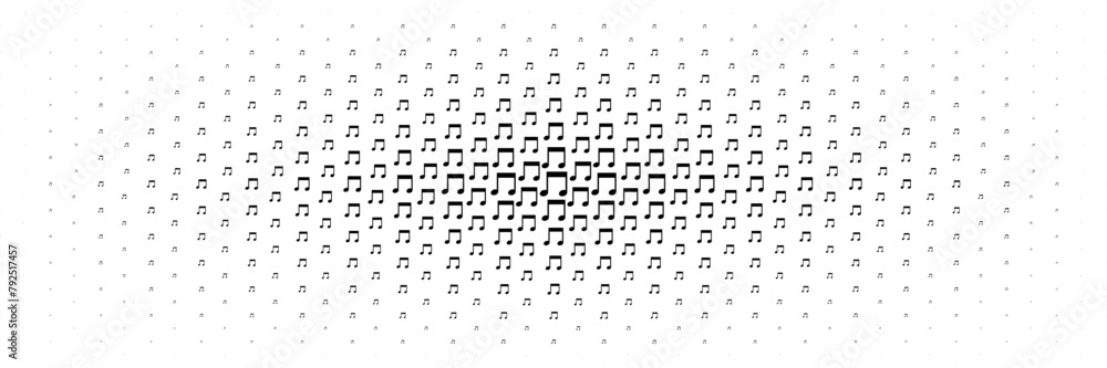 Poster horizontal halftone spread from center of musical note design for pattern and background.