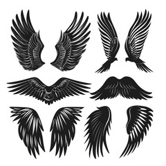 Obraz premium pair of majestic black angel wings with detailed feathers, spread wide