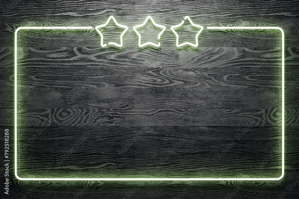 Poster creative black wood banner with glowing retro stars and mock up place. party and event concept. 3d r