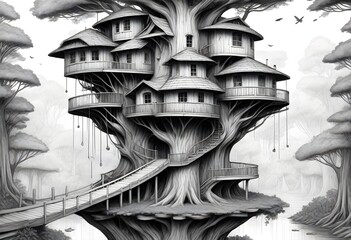 Sketch lines an 8k intricately designed treehouse  (14)