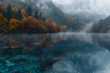 Mystical Autumn Fog in Black Forest, Germany - Enchanting Landscape with Rising Fog, Autumnal Trees, and Firs 