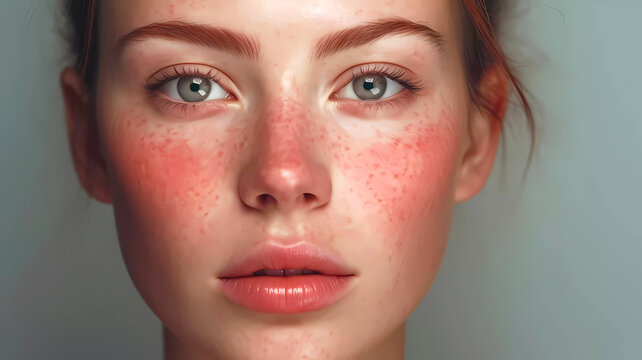 Rosacea treatment on woman face. Generative ai design art concept.