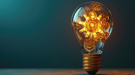 Lightbulb with gears inside, representing innovation - obrazy, fototapety, plakaty
