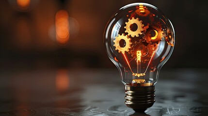 Lightbulb with gears inside, representing innovation