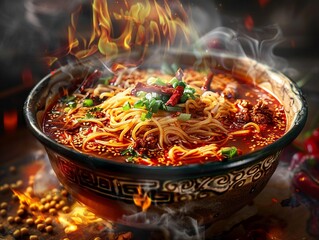 Write a story about a character who discovers a bizarre restaurant specializing in Spicy Szechuan Noodles, where each bowl transports them to a different dimension