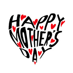 Happy Mother's Day typography text with red hearts
