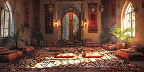 Moroccan Style LoungeOrnate Rugs and Low Seating Area