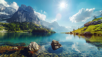 Beautiful landscape of Alps mountain and lake 