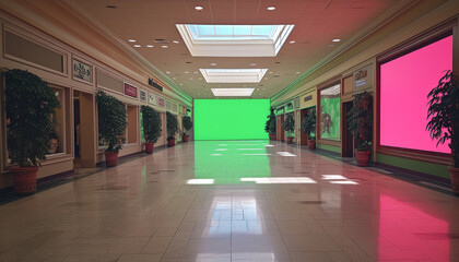 a green screen display in a shopping mall,generative ai