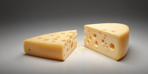 Two pieces of cheese on a white background. Close-up.