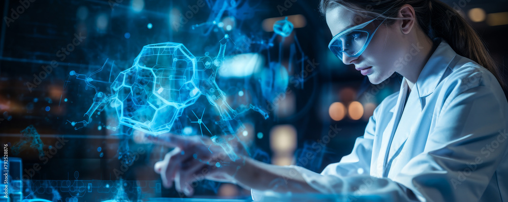 Poster neuroscientist analyzing brain scans on ai interface, innovative medical technology, computer-assist