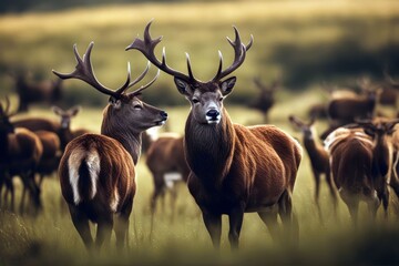 'deer red elaphus cervus leader herd cervid stag wildlife sunset mammal animal'