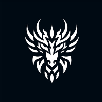 Dragon logo vektor illustration in minimalist style isolated on black background