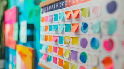 a calendar filled with colorful stickers marking healthy habits completed. 