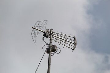 Antenna on a roof. Old analog antenna