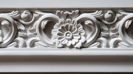 Classical architectural cornice with acanthus leaf design.