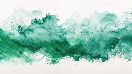 Emerald Green Abstract Art Ink Explosion on White Canvas