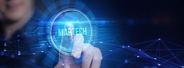 Martech marketing technology concept on virtual screen interface. Business, Technology, Internet and network concept.